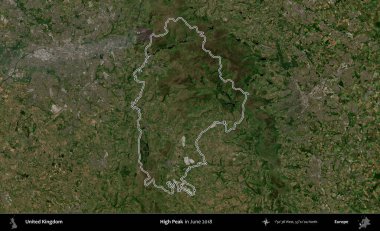 Yüksek Tepe. Haziran 2018 'de çekilen Kopernik Nöbetçi karolarından oluşan bir uydu görüntüsü üzerinde Birleşik Krallık' ın idari alanının ana hatlarını belirledik.