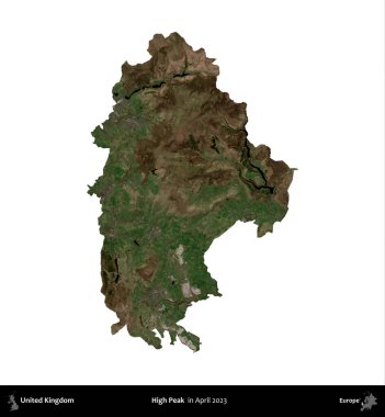 Yüksek Tepe. Birleşik Krallık 'ın idari alanı, Nisan 2023' te çekilen Kopernik Nöbetçi karolarından oluşan bir uydu görüntüsü üzerinde beyaza izole edilmiştir.