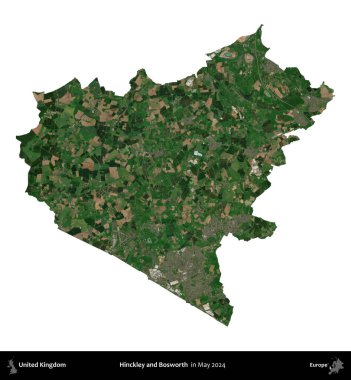 Hinckley ve Bosworth. Birleşik Krallık 'ın idari alanı, Mayıs 2024' te çekilen Kopernik Nöbetçi karolarından oluşan bir uydu görüntüsü üzerinde beyaza izole edildi.