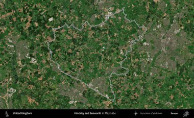 Hinckley ve Bosworth. Mayıs 2024 'te çekilen Copernicus Sentinel karolarından oluşan bir uydu görüntüsü üzerinde Birleşik Krallık' ın idari bölgesini özetledik.