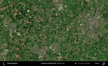 Hinckley ve Bosworth. Mayıs 2024 'te Copernicus Sentinel karolarından oluşan bir uydu görüntüsü üzerinde Birleşik Krallık' ın idari alanı