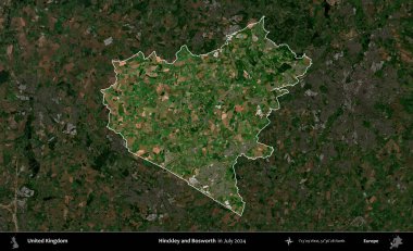 Hinckley ve Bosworth. Birleşik Krallık 'ın idari alanı, Temmuz 2024' te çekilen Kopernik Nöbetçi karolarından oluşan koyu renkli bir uydu görüntüsü üzerinde vurgulandı ve özetlendi.