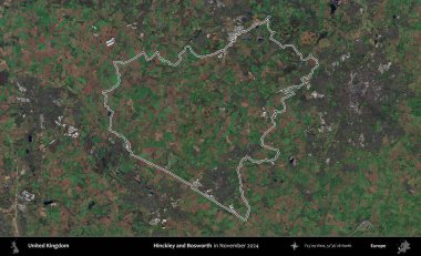 Hinckley ve Bosworth. Kasım 2024 'te çekilen Kopernik Nöbetçi karolarından oluşan bir uydu görüntüsü üzerinde Birleşik Krallık' ın idari bölgesinin ana hatlarını belirledik.