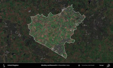 Hinckley ve Bosworth. Birleşik Krallık 'ın idari alanı, Kasım 2024' te çekilen Kopernik Nöbetçi karolarından oluşan koyu renkli bir uydu görüntüsü üzerinde vurgulandı ve özetlendi.