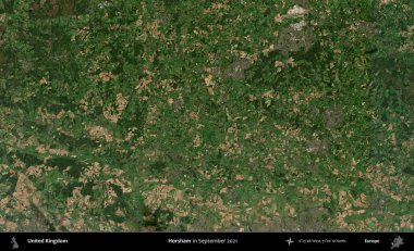 Horsham. Eylül 2021 'de Copernicus Sentinel karolarından oluşan bir uydu görüntüsü üzerinde Birleşik Krallık' ın idari alanı