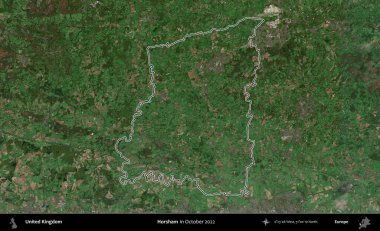 Horsham. Ekim 2022 'de çekilen Kopernik Nöbetçi karolarından oluşan bir uydu görüntüsü üzerinde Birleşik Krallık' ın idari alanının ana hatlarını belirledik.