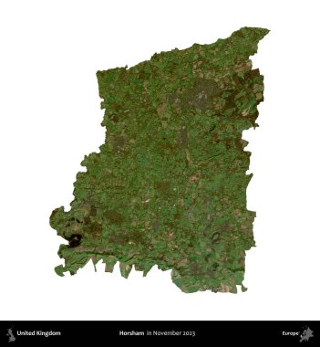 Horsham. Birleşik Krallık 'ın idari alanı, Kasım 2023' te çekilen Kopernik Nöbetçi karolarından oluşan bir uydu görüntüsü üzerinde beyaza izole edilmiştir.