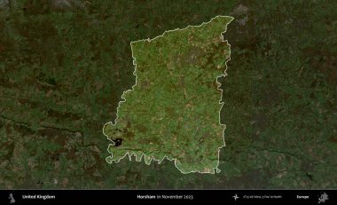 Horsham. Birleşik Krallık 'ın idari alanı, Kasım 2023' te çekilen Kopernik Nöbetçi karolarından oluşan koyu renkli bir uydu görüntüsü üzerinde vurgulandı ve özetlendi.