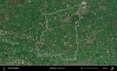 Horsham. Mayıs 2024 'te çekilen Copernicus Sentinel karolarından oluşan bir uydu görüntüsü üzerinde Birleşik Krallık' ın idari bölgesini özetledik.