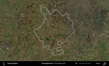 Huntingdonshire 'da. Kasım 2018 'de çekilen Kopernik Nöbetçi karolarından oluşan bir uydu görüntüsü üzerinde Birleşik Krallık' ın idari alanının ana hatlarını belirledik.