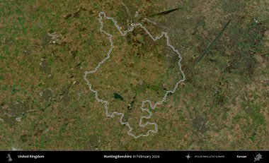 Huntingdonshire 'da. Şubat 2020 'de çekilen Kopernik Nöbetçi karolarından oluşan bir uydu görüntüsü üzerinde Birleşik Krallık' ın idari alanının ana hatlarını belirledik.