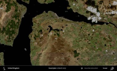 Inverclyde. Mart 2023 'te çekilen Kopernik Nöbetçi karolarından oluşan bir uydu görüntüsü üzerinde Birleşik Krallık' ın idari alanı