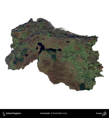 Inverclyde. Birleşik Krallık 'ın idari alanı, Kasım 2023' te çekilen Kopernik Nöbetçi karolarından oluşan bir uydu görüntüsü üzerinde beyaza izole edilmiştir.