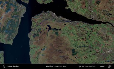 Inverclyde. Kopernik Sentinel 'in Kasım 2023' te çekilmiş uydu görüntüsü üzerine Birleşik Krallık 'ın idari bölgesi.