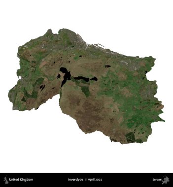 Inverclyde. Birleşik Krallık 'ın idari alanı, Nisan 2024' te çekilen Kopernik Nöbetçi karolarından oluşan bir uydu görüntüsü ile beyaza izole edilmiştir.