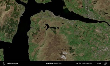 Inverclyde. Nisan 2024 'te çekilen Kopernik Nöbetçi karolarından oluşan bir uydu görüntüsü üzerinde Birleşik Krallık' ın idari alanı