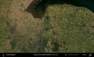 King 's Lynn ve West Norfolk. Nisan 2020 'de çekilen Kopernik Nöbetçi karolarından oluşan bir uydu görüntüsü üzerinde Birleşik Krallık' ın idari alanı