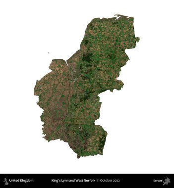 King 's Lynn ve West Norfolk. Birleşik Krallık 'ın idari alanı, Ekim 2022' de çekilen Kopernik Nöbetçi karolarından oluşan bir uydu görüntüsüyle beyaza izole edildi.