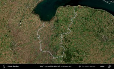 King 's Lynn ve West Norfolk. Ekim 2022 'de çekilen Kopernik Nöbetçi karolarından oluşan bir uydu görüntüsü üzerinde Birleşik Krallık' ın idari alanının ana hatlarını belirledik.
