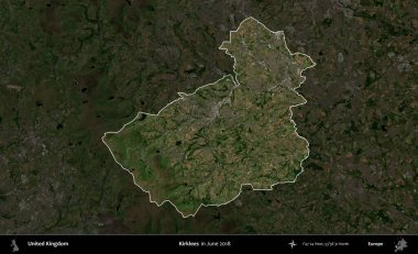 Kirklees. Birleşik Krallık 'ın idari alanı, Haziran 2018' de çekilen Kopernik Nöbetçi karolarından oluşan koyu renkli bir uydu görüntüsü üzerinde vurgulandı ve özetlendi.