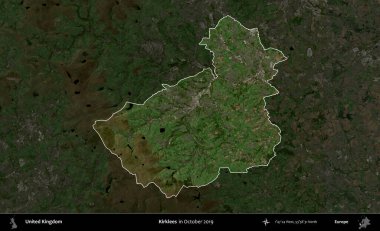 Kirklees. Birleşik Krallık 'ın idari alanı, Ekim 2019' da çekilen Kopernik Nöbetçi karolarından oluşan koyu renkli bir uydu görüntüsü üzerinde vurgulandı ve özetlendi.