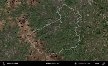 Kirklees. Nisan 2021 'de çekilen Kopernik Nöbetçi karolarından oluşan bir uydu görüntüsü üzerinde Birleşik Krallık' ın idari bölgesinin ana hatlarını belirledik.