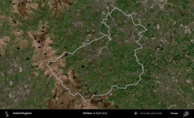 Kirklees. Nisan 2023 'te çekilen Kopernik Nöbetçi karolarından oluşan bir uydu görüntüsü üzerinde Birleşik Krallık' ın idari alanının ana hatlarını belirledik.