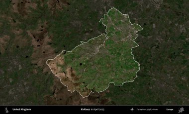 Kirklees. Birleşik Krallık 'ın idari alanı, Nisan 2023' te çekilen Kopernik Nöbetçi karolarından oluşan koyu renkli bir uydu görüntüsü üzerinde vurgulandı ve özetlendi.