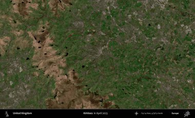 Kirklees. Nisan 2023 'te çekilen Kopernik Nöbetçi karolarından oluşan bir uydu görüntüsü üzerinde Birleşik Krallık' ın idari alanı