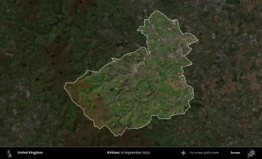 Kirklees. Birleşik Krallık 'ın idari alanı, Eylül 2023' te çekilen Kopernik Nöbetçi karolarından oluşan koyu renkli bir uydu görüntüsü üzerinde vurgulandı ve özetlendi.