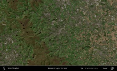 Kirklees. Eylül 2023 'te Copernicus Sentinel karolarından oluşan bir uydu görüntüsü üzerinde Birleşik Krallık' ın idari alanı