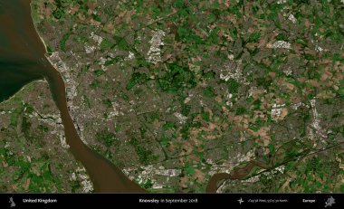 Knowsley. Eylül 2018 'de çekilen Kopernik Nöbetçi karolarından oluşan bir uydu görüntüsü üzerinde Birleşik Krallık' ın idari alanı