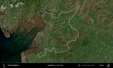 Lancaster. Haziran 2023 'te çekilen Kopernik Nöbetçi karolarından oluşan bir uydu görüntüsü üzerinde Birleşik Krallık' ın idari alanının ana hatlarını belirledik.