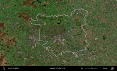 Leeds. Ekim 2017 'de çekilen Kopernik Nöbetçi karolarından oluşan bir uydu görüntüsü üzerinde Birleşik Krallık' ın idari alanının ana hatlarını belirledik.