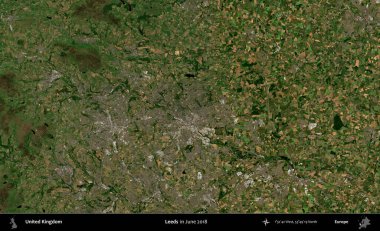 Leeds. Haziran 2018 'de çekilen Kopernik Nöbetçi karolarından oluşan bir uydu görüntüsü üzerinde Birleşik Krallık' ın idari alanı