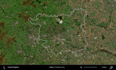 Leeds. Ekim 2019 'da çekilen Kopernik Nöbetçi karolarından oluşan bir uydu görüntüsü üzerinde Birleşik Krallık' ın idari alanının ana hatlarını belirledik.
