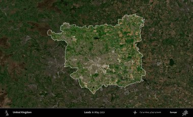 Leeds. Birleşik Krallık 'ın idari alanı, Mayıs 2021' de çekilen Kopernik Nöbetçi karolarından oluşan koyu renkli bir uydu görüntüsü üzerinde vurgulandı ve özetlendi.