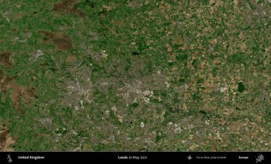 Leeds. Mayıs 2021 'de Copernicus Sentinel karolarından oluşan bir uydu görüntüsü üzerinde Birleşik Krallık' ın idari alanı