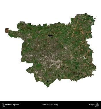 Leeds. Birleşik Krallık 'ın idari alanı, Nisan 2023' te çekilen Kopernik Nöbetçi karolarından oluşan bir uydu görüntüsü üzerinde beyaza izole edilmiştir.