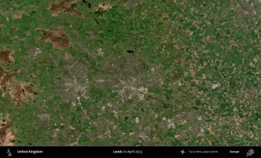 Leeds. Nisan 2023 'te çekilen Kopernik Nöbetçi karolarından oluşan bir uydu görüntüsü üzerinde Birleşik Krallık' ın idari alanı