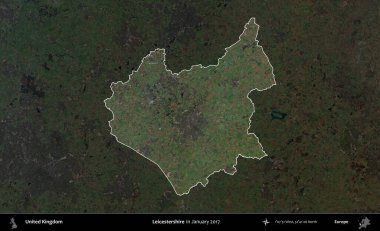 Leicestershire 'da. Birleşik Krallık 'ın idari alanı, Ocak 2017' de çekilen Kopernik Nöbetçi karolarından oluşan koyu renkli bir uydu görüntüsü üzerinde vurgulandı ve özetlendi.