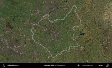 Leicestershire 'da. Şubat 2019 'da çekilen Kopernik Nöbetçi karolarından oluşan bir uydu görüntüsü üzerinde Birleşik Krallık' ın idari alanının ana hatlarını belirledik.