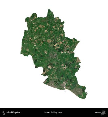Lewes. Birleşik Krallık 'ın idari alanı, Mayıs 2023' te çekilen Kopernik Nöbetçi karolarından oluşan bir uydu görüntüsü üzerinde beyaza izole edilmiştir.