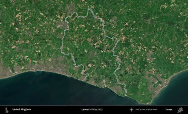 Lewes. Mayıs 2023 'te çekilen Copernicus Sentinel karolarından oluşan bir uydu görüntüsü üzerinde Birleşik Krallık' ın idari alanının ana hatlarını belirledik.