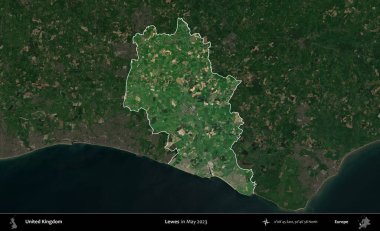 Lewes. Birleşik Krallık 'ın idari alanı, Mayıs 2023' te çekilen Kopernik Nöbetçi karolarından oluşan koyu renkli bir uydu görüntüsü üzerinde vurgulandı ve özetlendi.