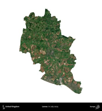 Lewes. Birleşik Krallık 'ın idari alanı, Temmuz 2024' te çekilen Kopernik Nöbetçi karolarından oluşan bir uydu görüntüsü ile beyaza izole edilmiştir.
