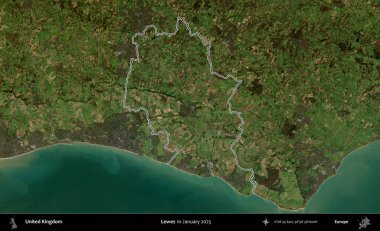 Lewes. Ocak 2025 'te çekilen Kopernik Nöbetçi karolarından oluşan bir uydu görüntüsü üzerinde Birleşik Krallık' ın idari alanının ana hatlarını belirledik.