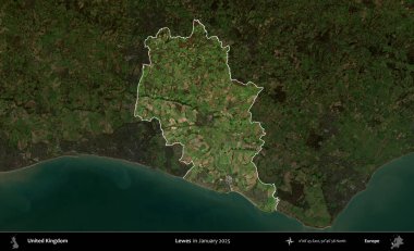 Lewes. Birleşik Krallık 'ın idari alanı, Ocak 2025' te çekilen Kopernik Nöbetçi karolarından oluşan koyu renkli bir uydu görüntüsü üzerinde vurgulandı ve özetlendi.