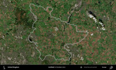 Lichfield 'da. Ekim 2022 'de çekilen Kopernik Nöbetçi karolarından oluşan bir uydu görüntüsü üzerinde Birleşik Krallık' ın idari alanının ana hatlarını belirledik.