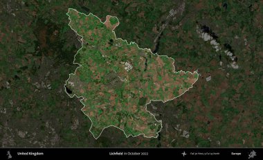 Lichfield 'da. Birleşik Krallık 'ın idari alanı, Ekim 2022' de çekilen Kopernik Nöbetçi karolarından oluşan koyu renkli bir uydu görüntüsü üzerinde vurgulandı ve özetlendi.